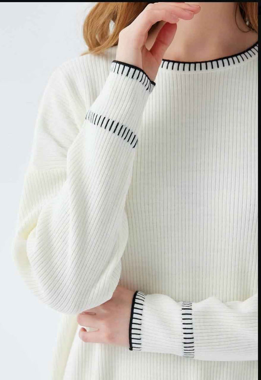 Long Dress Ribbed Neck Line