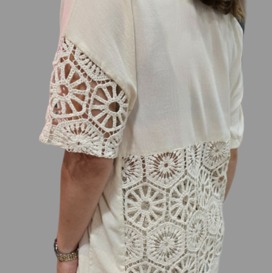 Cream Crochet Lined Over Shirt