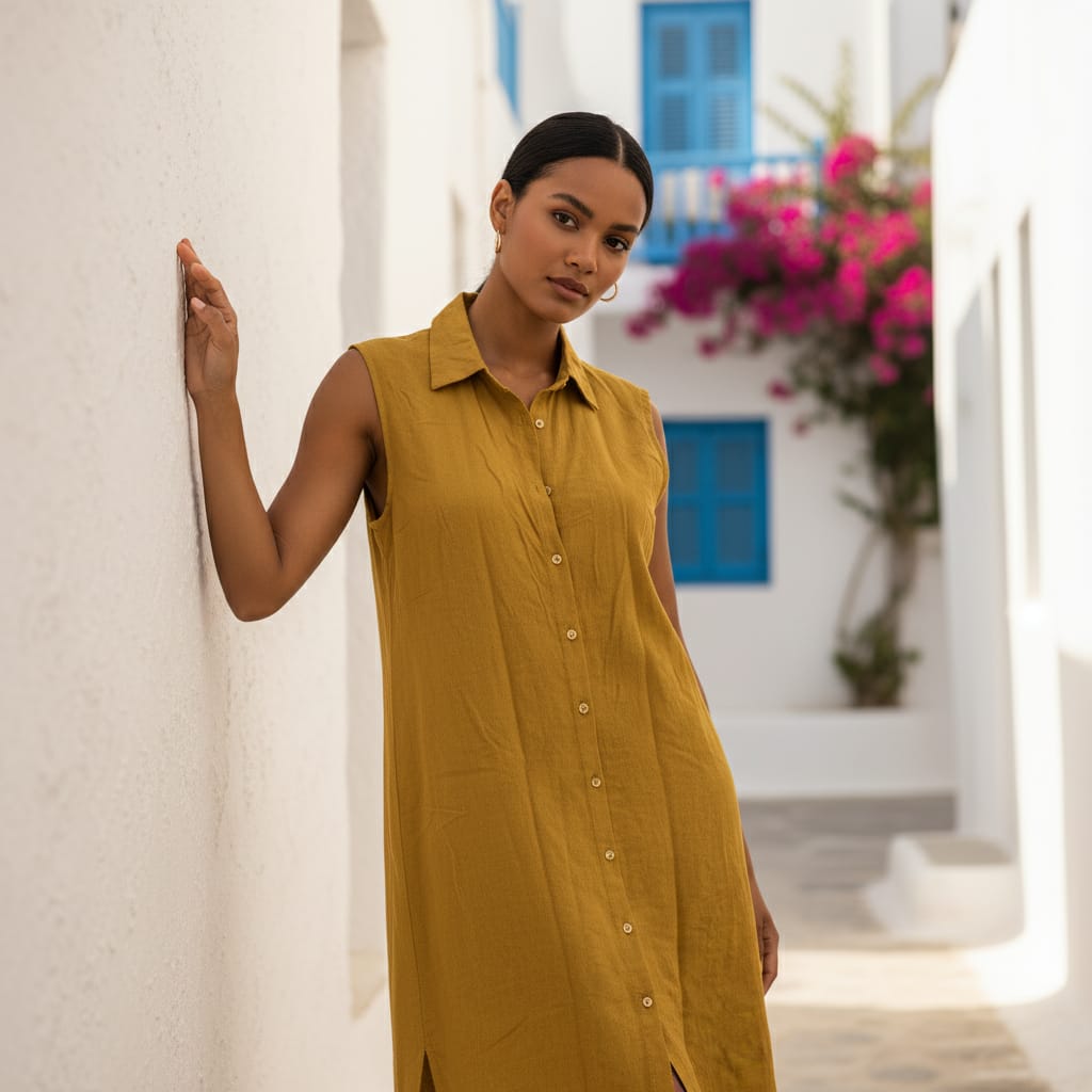 Sleeveless Shirt Dress