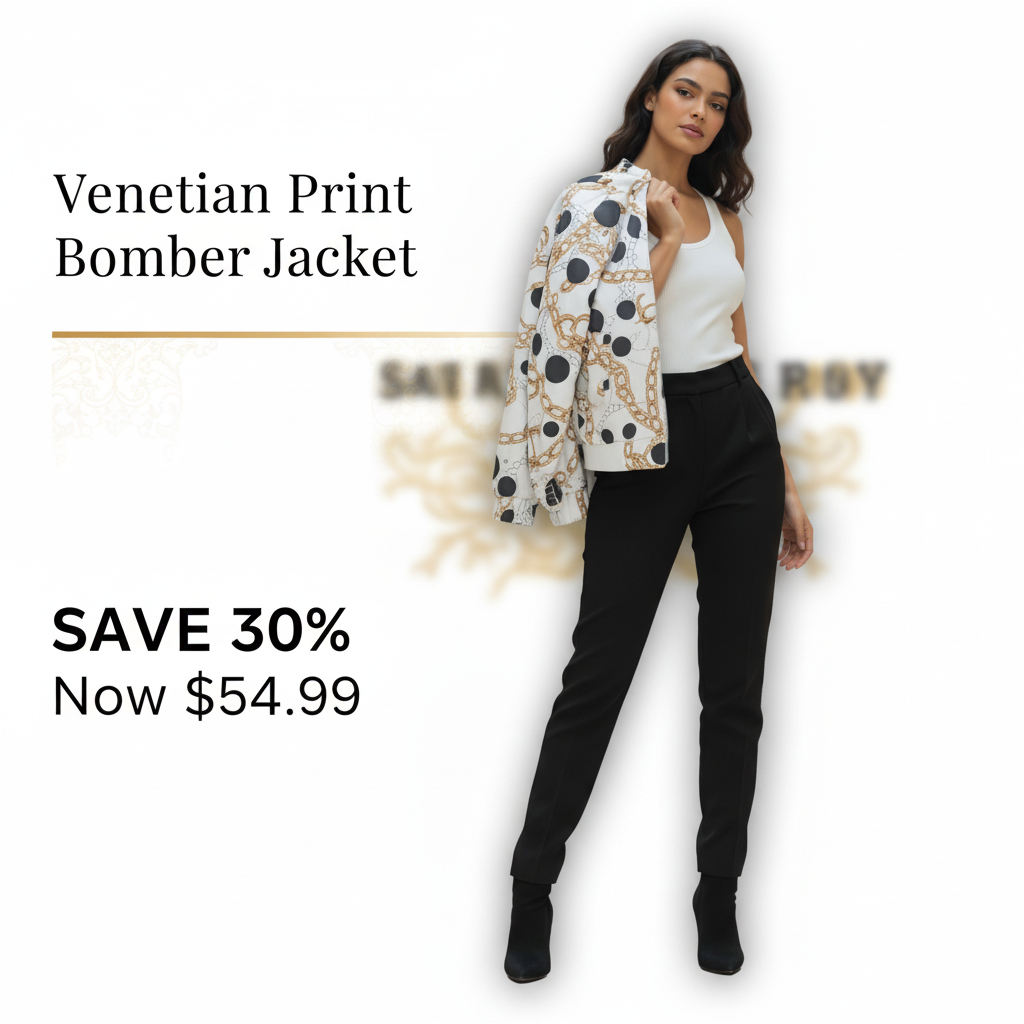Venetian Print Bomber Jacket Social Media Graphic
