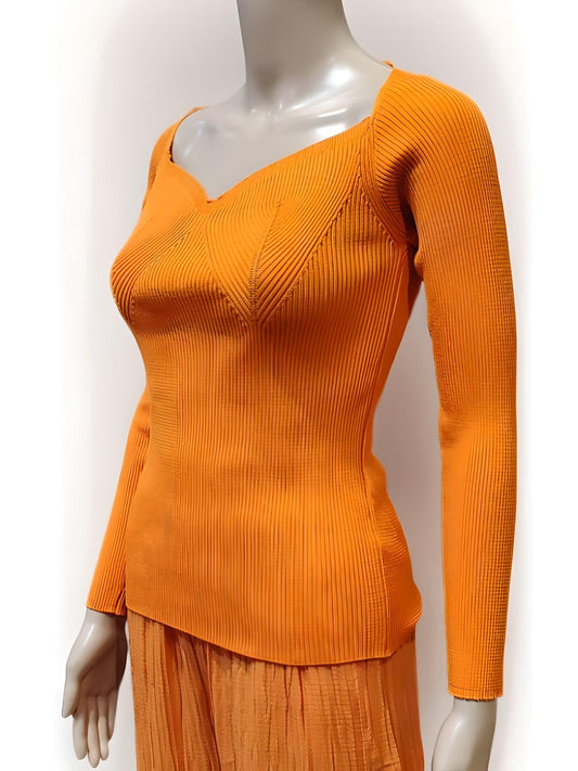 Orange Woven V-Neck Blouse