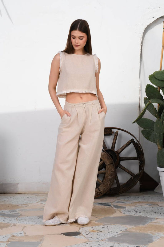 Linen Pantalone Crop-Top Set