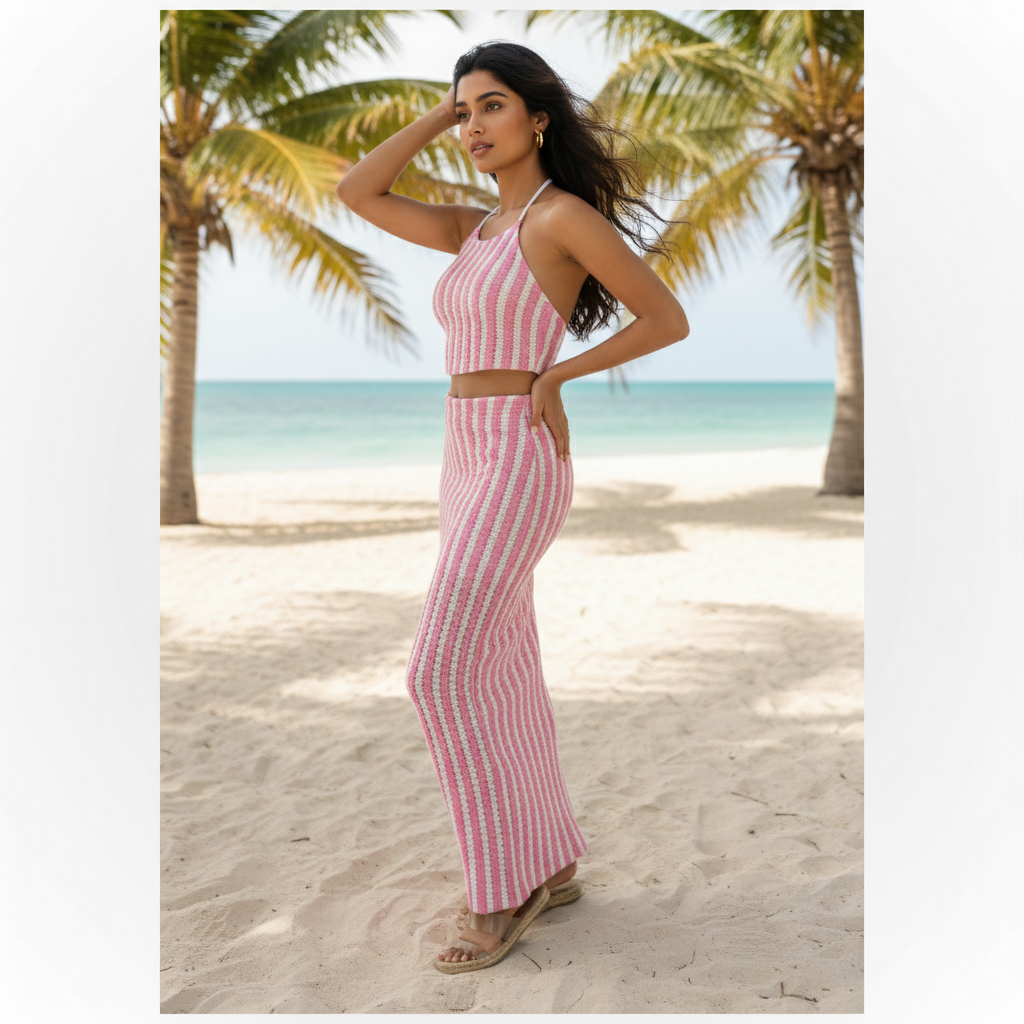 Crochet Knit Tank Top & Body-con Skirt - Astudio.fashion