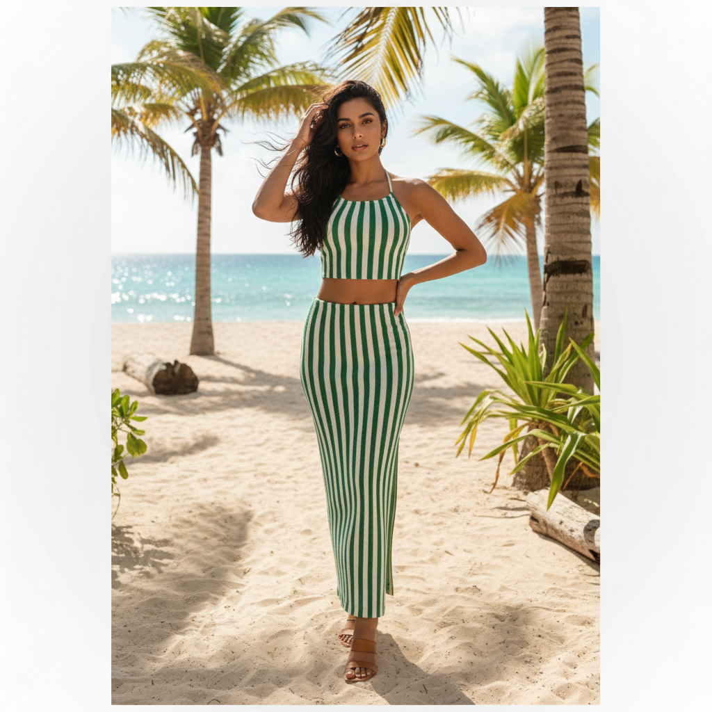 Crochet Knit Tank Top & Body-con Skirt - Astudio.fashion
