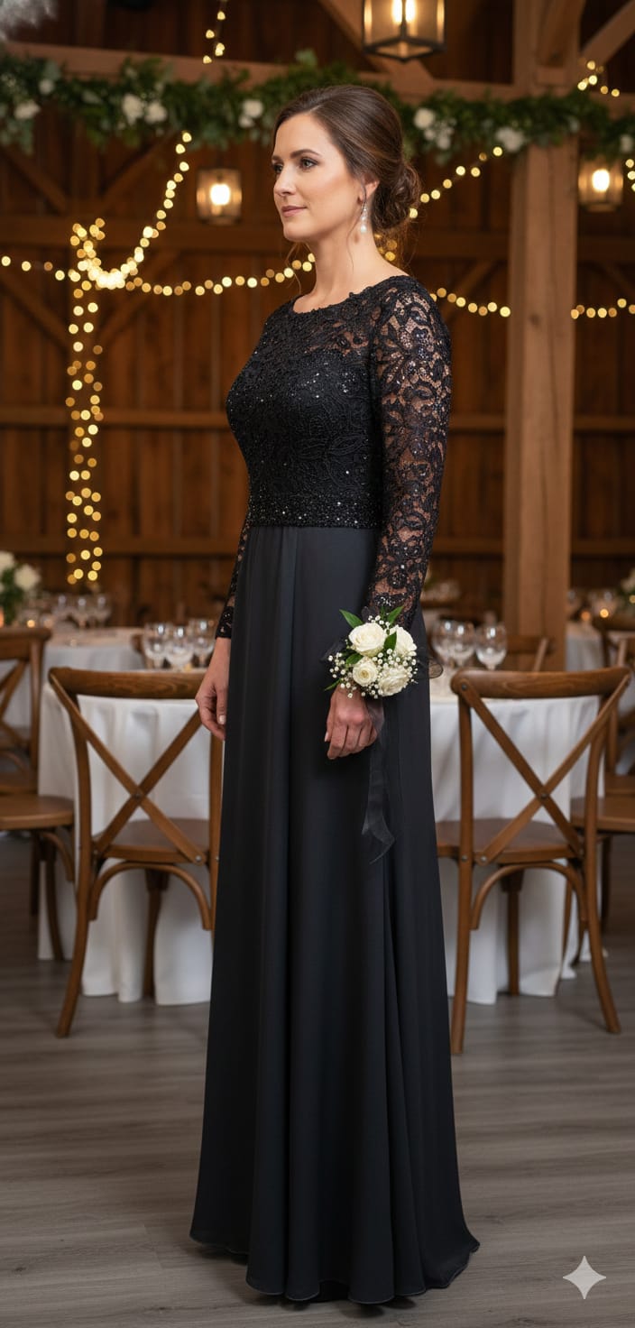 Black Lace Bodice Mother of Bride Dress - Elegant Formal Gown | Astudio.fashion Black Lace Bodice Mother of Bride Dress - Elegant Formal Gown | Astudio.fashion