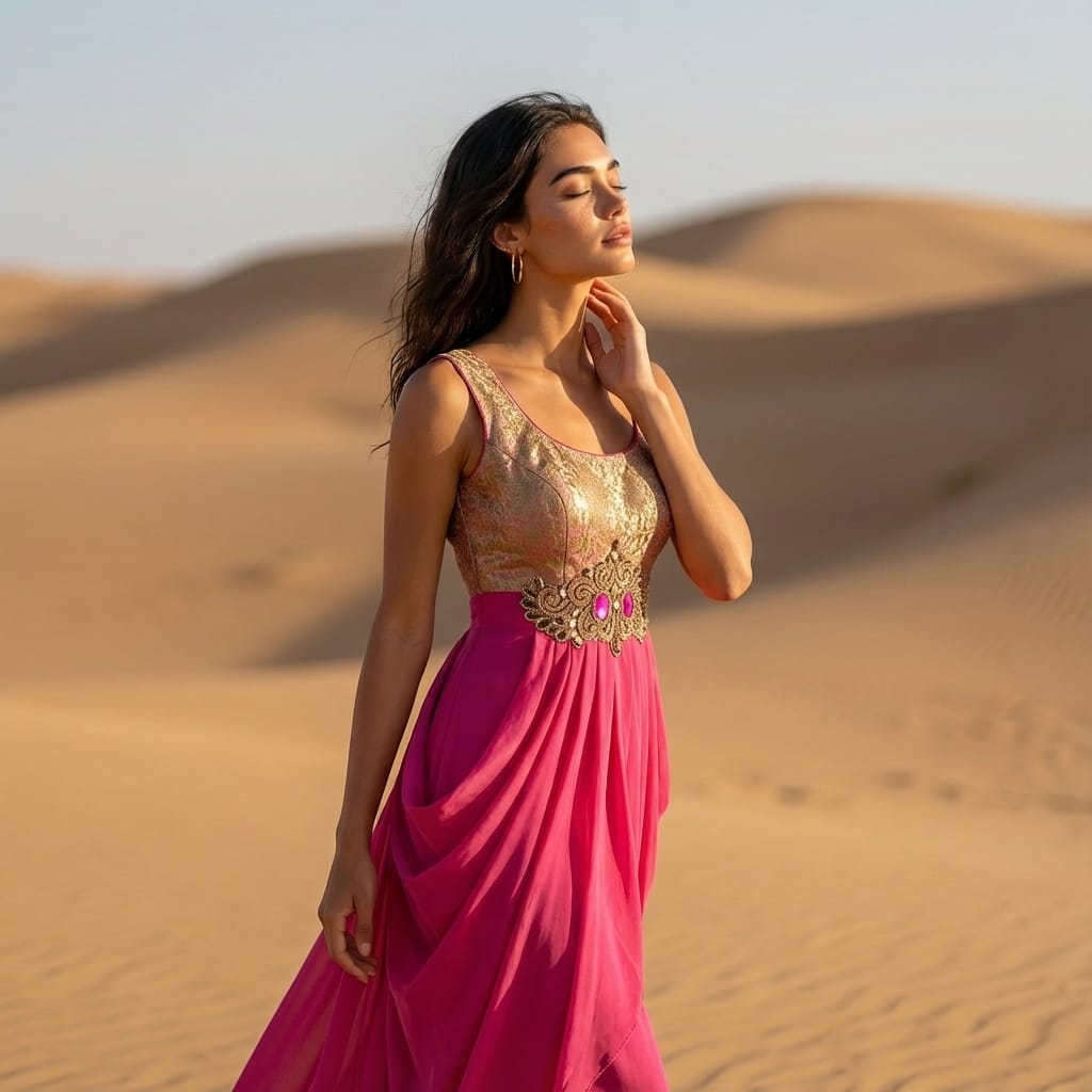 Draped Dress in Silk and Brocade