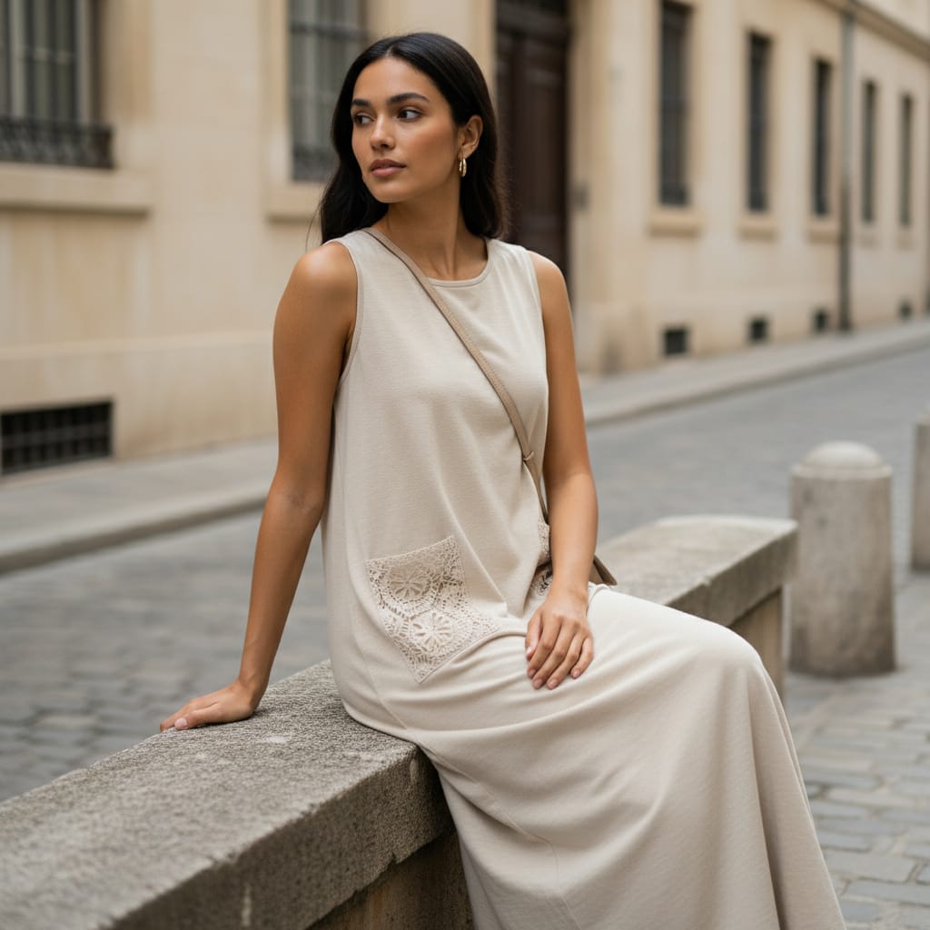 Sleeveless Crochet Pocket Dress