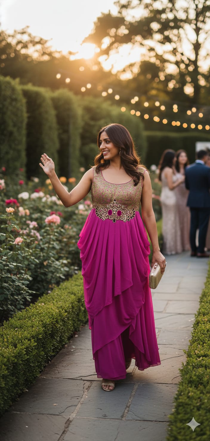 Draped Dress in Silk and Brocade