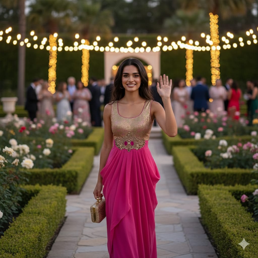 Draped Dress in Silk and Brocade