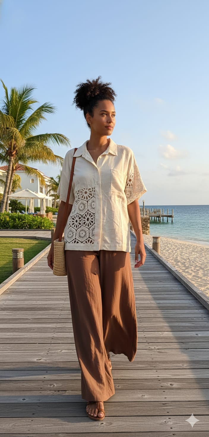 Cream Crochet Lined Over Shirt