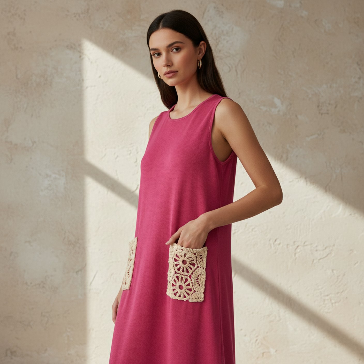 Sleeveless Crochet Pocket Dress